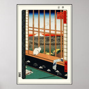 Poster Chat sur fenêtre par Hiroshige 歌 川 広 重