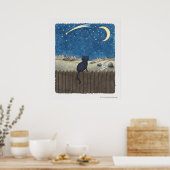Poster Chat sur une clôture regardant le ciel nocturne au (Cuisine)