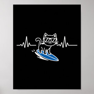 Poster Chat Surfant Drôle Surfeur Planche de Surf Surf