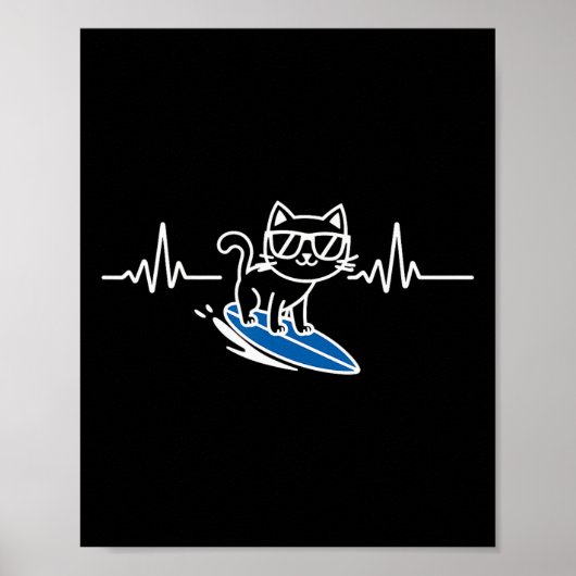 Poster Chat Surfant Drôle Surfeur Planche de Surf Surf (Devant)