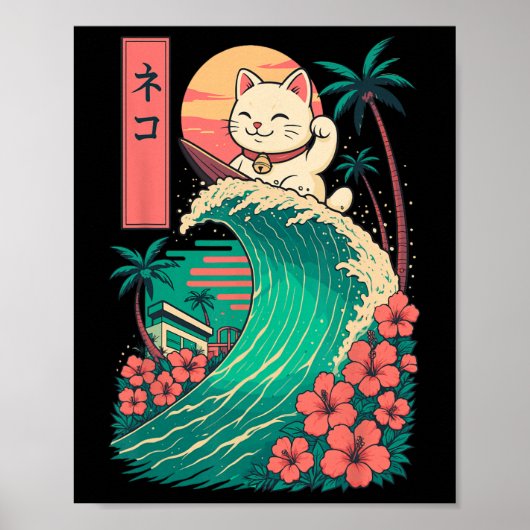 Poster Chat surfant japonais _1 (Devant)