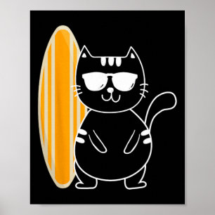 Poster Chat surfeur - Planche de surf de surfage Plage Va