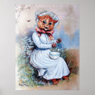 Poster Chat surpris par une araignée, Louis Wain