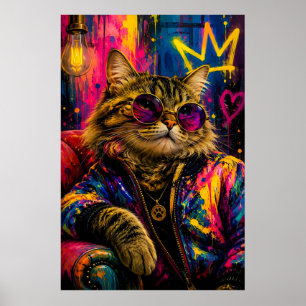 Poster Chat tabby cool portant des lunettes de soleil dan