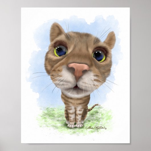 Poster Chat Tabby Dessin Animé Drôle (Devant)