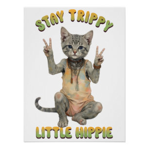 Poster Chat Tabby Gris Bohème Reste Trippy Petit Hippie