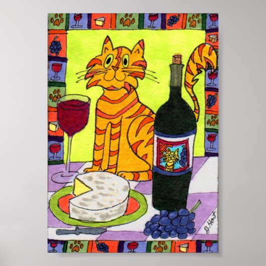 Poster Chat Tabby Orange avec Vin et Fromage Mini Art pop (Devant)
