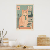 Poster Chat Tabby Programmeur Ukiyo-e Art Geek Informatiq (Cuisine)