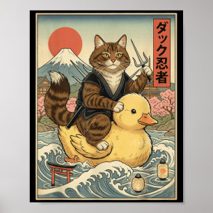 Poster Chat tigré ninja art japonais vintage Ukiyo-e