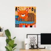 Poster Chat tigré orange, dessin coloré, (Bureau à domicile)