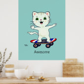 Poster Chat tigré patineur drôle (Cuisine)