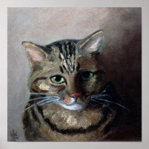Poster Chat tigré peint à l'huile, Louis Wain
