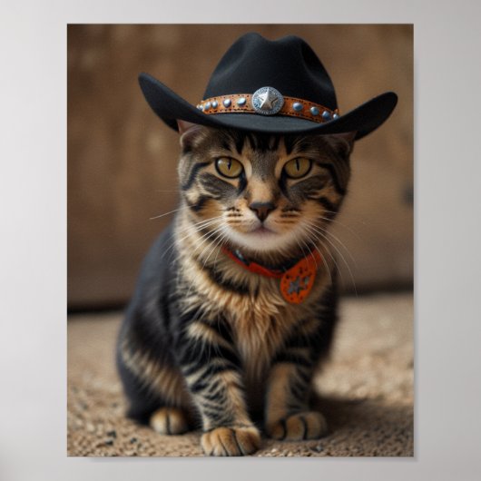 Poster Chat Tortishell Portant Un Casquette Cowboy (Devant)