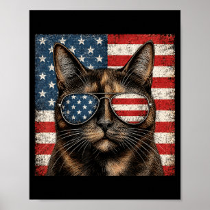 Poster Chat Tortue 14 Juillet Drapeau Américain