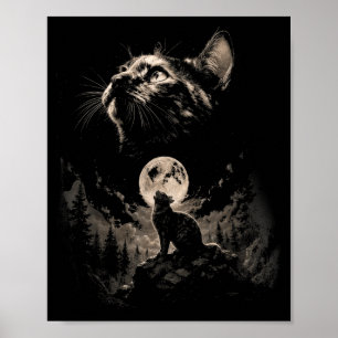 Poster Chat Tortue Hurleur à la Lune Chat Vintage