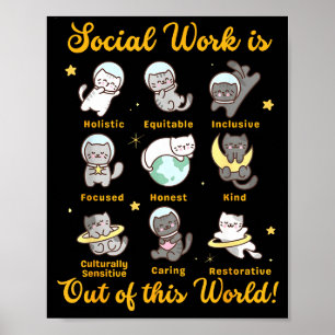 Poster Chat travailleur social drôle de dicton chats mème