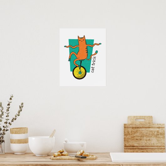 Poster Chat Trick Funny Tabby Chat Riding a Unicycle (Cuisine)