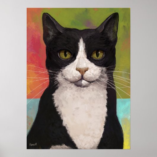 Poster Chat Tuxedo Coloré (Devant)