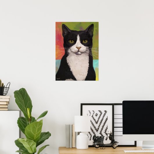 Poster Chat Tuxedo Coloré (Bureau à domicile)