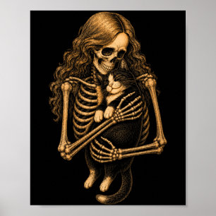 Poster Chat Tuxedo Féminin Squelette Câlin Vintage Femme