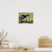 Poster Chat tuxedo mignon sur une branche d'arbre avec de (Cuisine)