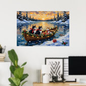 Poster Chat Tuxedo Noël Bateau Fêtes (Bureau à domicile)
