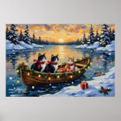 Poster Chat Tuxedo Noël Bateau Fêtes (Devant)