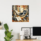 Poster Chat Tuxedo noir et blanc Dreaming of Adventure (Bureau à domicile)