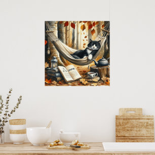 Poster Chat Tuxedo noir et blanc Dreaming of Adventure