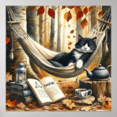 Poster Chat Tuxedo noir et blanc Dreaming of Adventure (Devant)