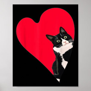 Poster Chat Tuxedo Saint-Valentin Cœur Pour Chatons et Am