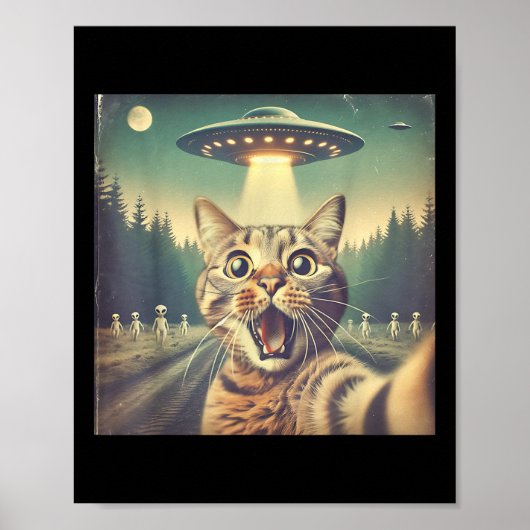 Poster Chat Ufo Selfie Art Drôle Chat Alien  (Devant)