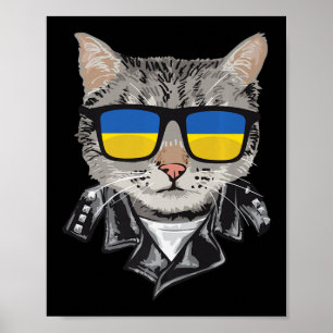 Poster Chat Ukraine Drapeau Lunettes de soleil Cool ukrai