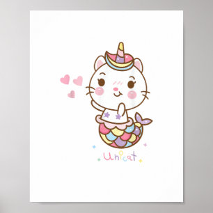 Poster Chat Unicorn chemise - Unicat Mermaid Chat Je croi