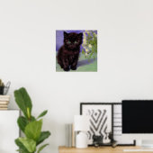 Poster Chat Van Gogh avec fleurs blanches (Bureau à domicile)
