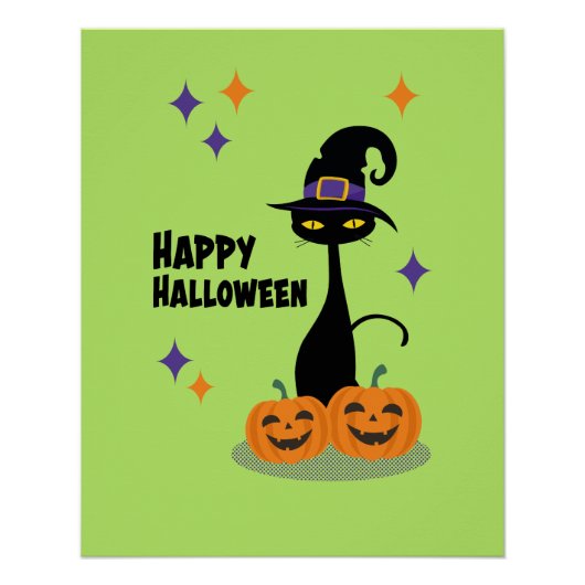 Poster Chat vert d'Halloween atomique du milieu du siècle (Devant)