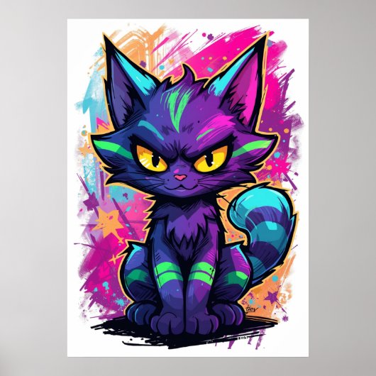 Poster Chat vibrant d'art de rue graffiti (Devant)