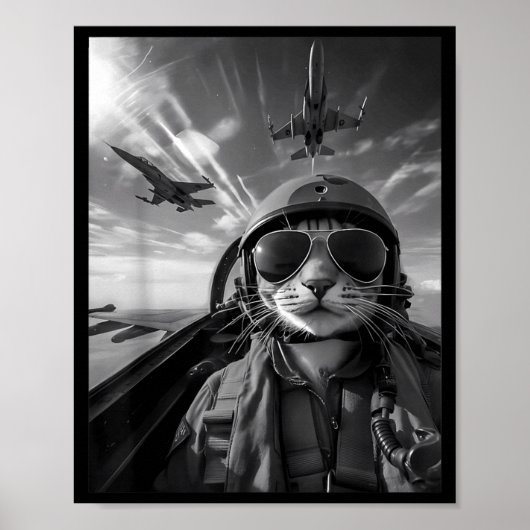 Poster Chat Volant Selfie Drôle Pilote de Chasse Mème Réa (Devant)