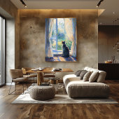 Poster Chat Watching from Sunlit Window - Impressionniste