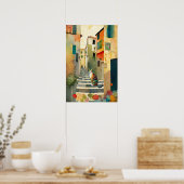 Poster Chat Whimsical dans un village méditerranéen (Cuisine)