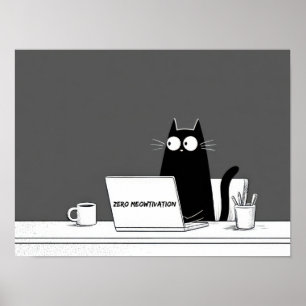 Poster Chat Zéro Motivation – Dessin animé drôle de trava