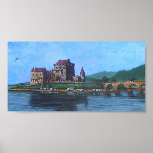 Poster Château avec dragon et magicien (Devant)