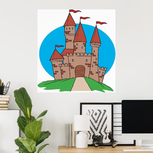 Poster Château avec drapeaux (Bureau à domicile)