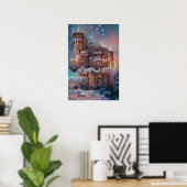 Poster Château classique, Château médiéval d'hiver, Fairy (Bureau à domicile)