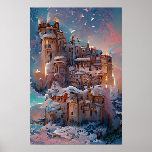 Poster Château classique, Château médiéval d'hiver, Fairy (Devant)