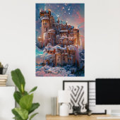 Poster Château classique, Château médiéval d'hiver, Fée (Bureau à domicile)