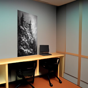 Poster Château dans la montagne, avec la neige AI Art P