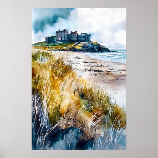 Poster Château de Bamburgh Aquarelle 1 (Devant)