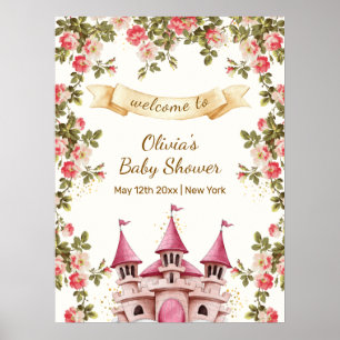 Poster Château de conte de fées de fleurs sauvages Bienve