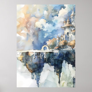 Poster Château de conte de fées fantaisiste sur falaise c